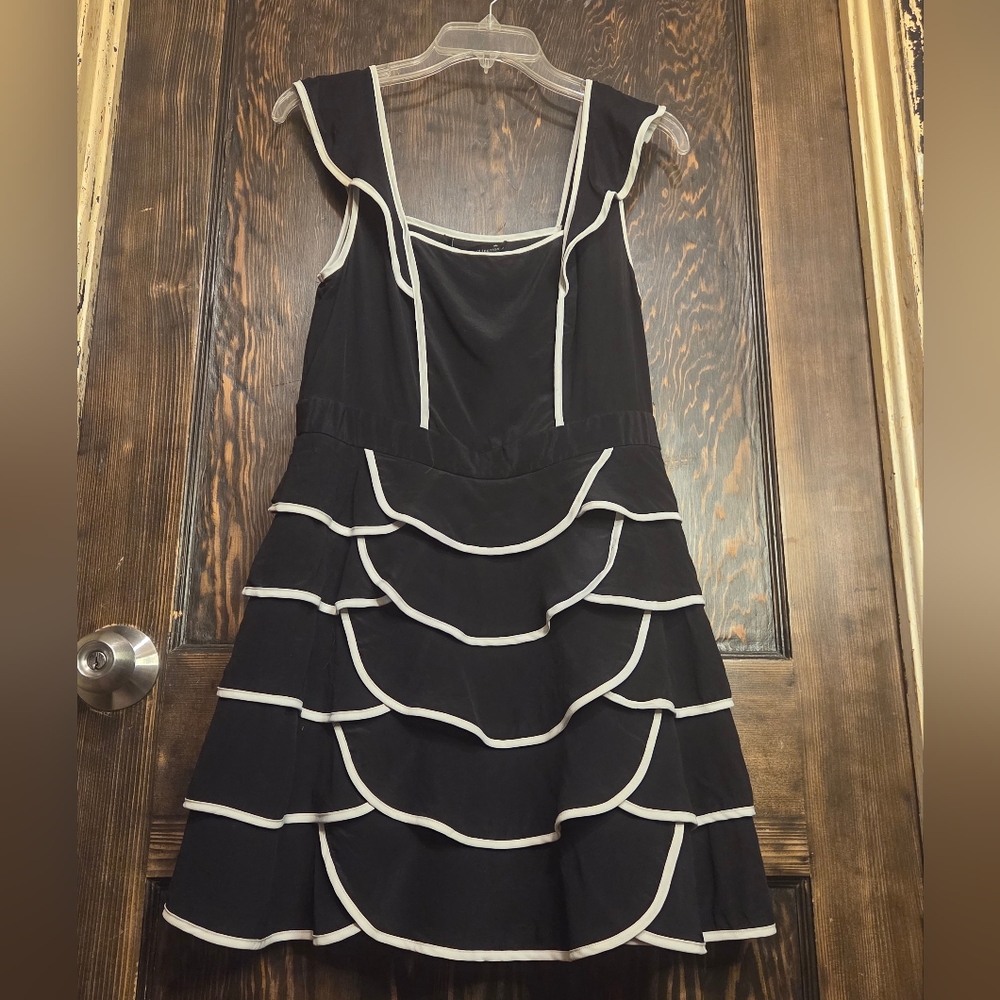 Elegant Black and White Ruffle Tiered Scalloped Dress